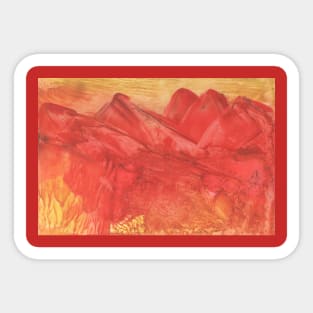 Mountain landscape, nature. Encaustic wax art. Painting drawing Sticker